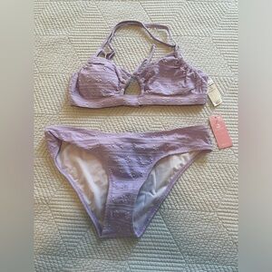 Daisy Eyelet Cinched Cutout Top and Hipster Bikini set